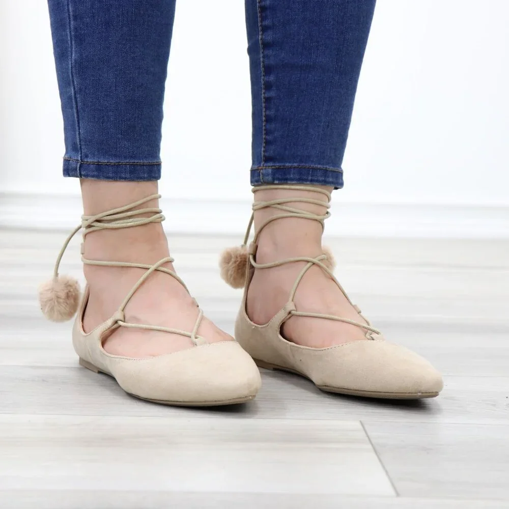 Pointed Toe Faux Suede Strappy Slip-On Flats - Picture 4 of 15